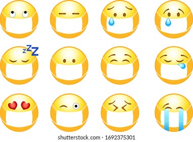 
A collection of emoticons in protective masks against infection.