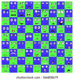 Collection of emoticons in the square and the circle, vector EPS