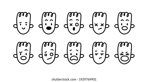 Collection of emotional doodle faces. Set of black on white emoji. Various feelings and emotions. Vector illustration of doodle icons isolated on white background.