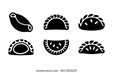 Collection of empanada icons. Various silhouettes of savory turnovers, perfect for culinary and restaurant designs.