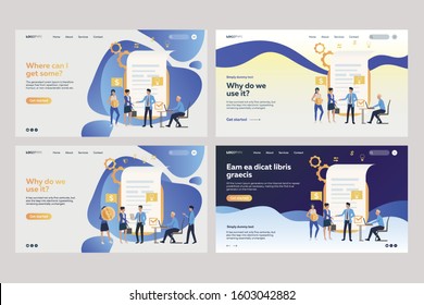 Collection of employees analyzing financial documents. Flat vector illustrations of tiny business people near reports. Business concept for banner, website design or landing web page