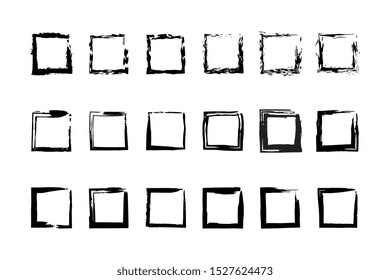 Collection empty black grunge rectangle frame isolated on white background. Grunge vignette black set