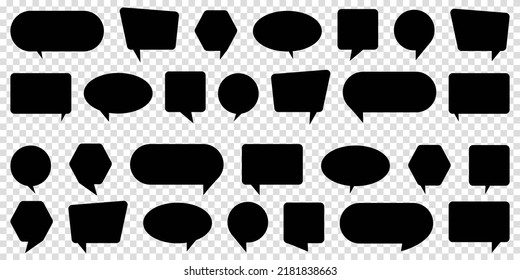 Collection of empty black speech bubble. Set of vector illustration on transparent for design of web site or mobile app.