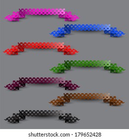 Collection of the empty color ribbons with holes as hearts on the gray background 