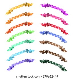 Collection of the empty color ribbons with holes as hearts on the white background 