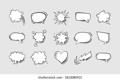 Collection Of Empty Comic Speech Bubbles Isolated On White Background. Empty Dialog Clouds For Comics Book, Social Media Banners, Promotional Material. Pop Art Style. Vector Illustration.