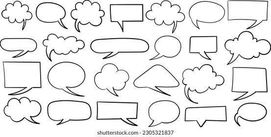Collection of empty comic speech bubbles with halftone shadows. Hand drawn retro cartoon stickers. Pop art style. Vector illustration.