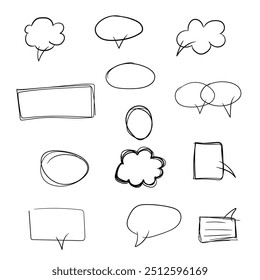 Collection of empty comic speech bubbles. hand drawn retro cartoon stickers. bubbles of different shapes and sizes. comic pop art style