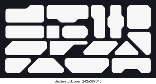 Colección de fondos geométricos vacíos para texto de alta tecnología con esquinas redondeadas. Cuadros de texto de diferentes formas y tamaños. Elementos de diseño para infografías, web, aplicaciones o interfaces.