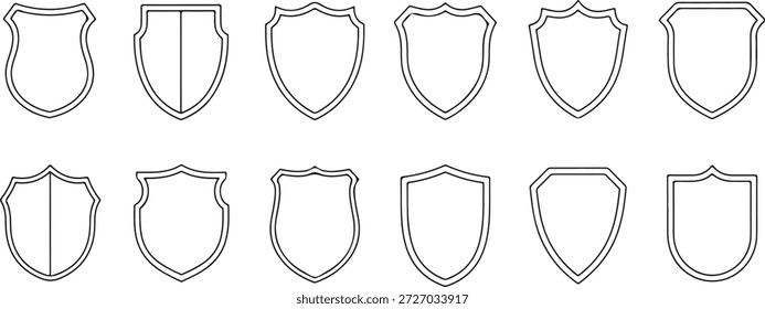 Sammlung leerer heraldischer Schildliniensymbole mit dünnen schwarzen Rändern