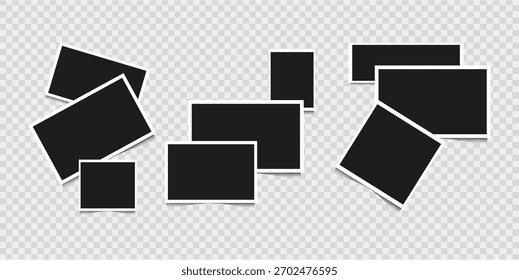 Coleção de layouts de molduras de fotos vazias. Mockups de vetor retro-estilo realista com sombras, isolados em um fundo transparente.