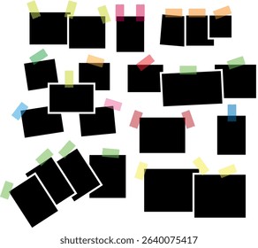 Collection of Empty Photo Frames with Colorful Tape Vector Design