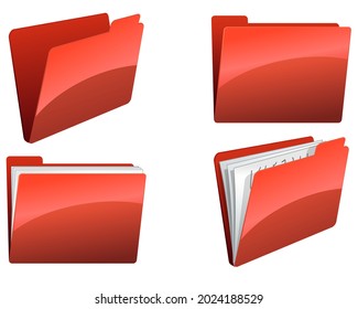 collection of empty red folder or with papers inside, open and closed