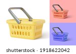 Collection of empty shopping basket. Online store. Realistic shopping cart isolated on white background. Vector illustration