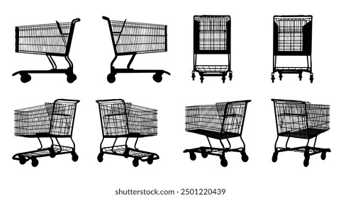 collection of empty shopping cart  mockup with different angle for graphic resource