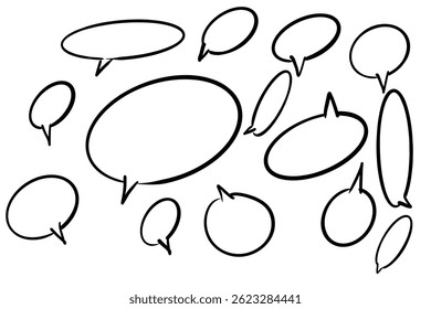 Uma coleção de bolhas de fala vazias em estilo desenhado à mão, perfeito para quadrinhos, diálogos ou projetos de design criativo