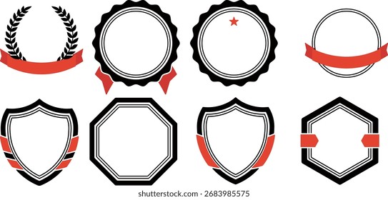 A collection of empty text frames of various shapes and shield-shaped without a background.