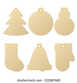 Collection of empty textured kraft paper Christmas and New Year gift tags designed as different holiday symbols, eps10 vector illustration