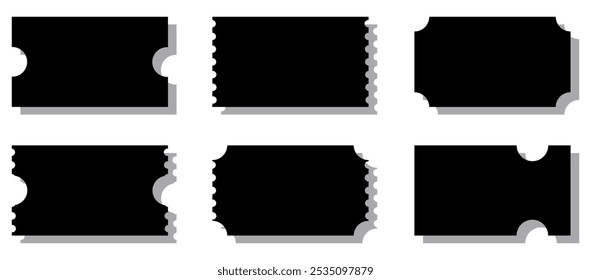Collection of Empty tickets mockup icons in different shapes. vector illustration isolated on white background. 