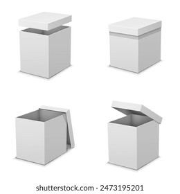 Collection of empty white cardboard boxes on a white background. Vector illustration