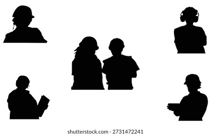 Colección De Ingenieros, Trabajadores De La Construcción Siluetas En Diferentes poses.