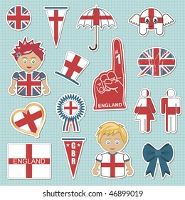 collection of england supporter stickers with flags