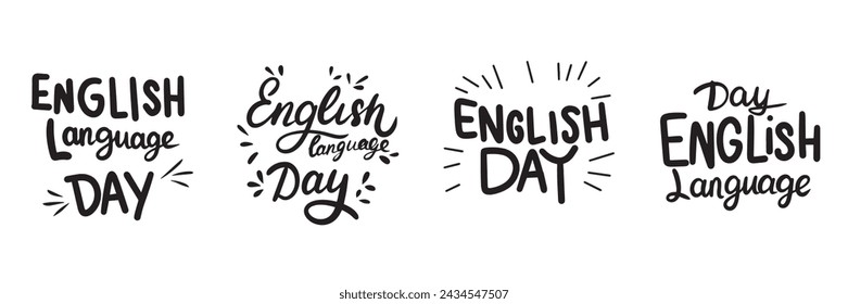 Collection English Language Day text banner handwriting in black color. Hand drawn vector art