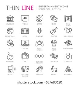 Collection of entertainment thin line icons