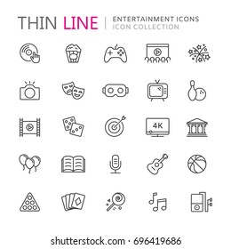 Collection of entertainment thin line icons