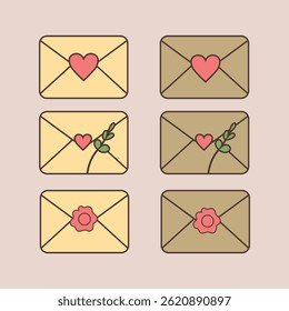 Collection of envelope designs with hearts and floral accents