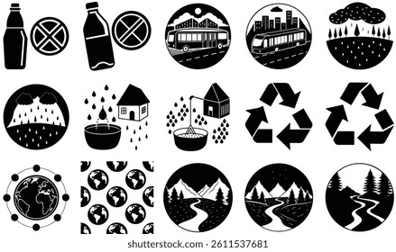Collection of environmental and ecological icons and symbols