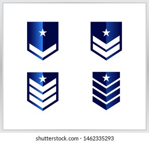 
Collection epaulet icon. four blue epaulets with flat style stars