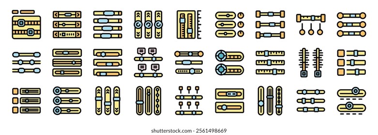 Collection of equalizer icons representing audio control, mixing console adjustments, and sound frequency modifications