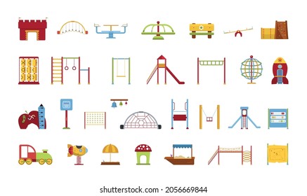 Collection of equipment for the playground. Kiddie rides.