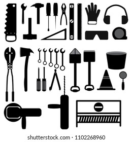 Collection of equipment tool icons for any construction careers, for example technician, mechanic, craftsman, engineer. Easy to use for design anything.