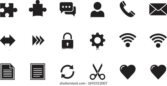 Collection of Essential Black and White Web Icons and Symbols Vector