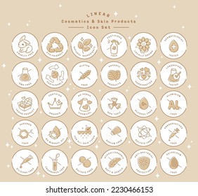 Collection of essential icons for healthy skin care and make up products