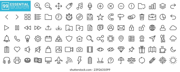 Collection of essential icons, various, complete, suitable for web icons, mobile apps, etc. Vector editable and resizable EPS 10
