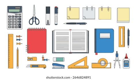 Collection of Essential School and Office Supplies for Organization and Learning