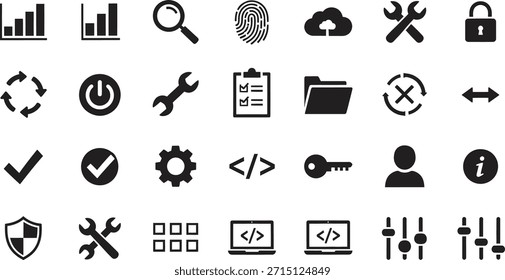 Collection of essential symbols and icons for interface design and development