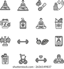 collection of essential wellness and yoga icons for a balanced, healthy life. Generative Ai