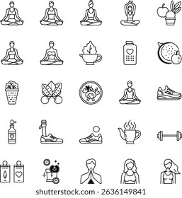 collection of essential wellness and yoga icons for a balanced, healthy life. Generative Ai