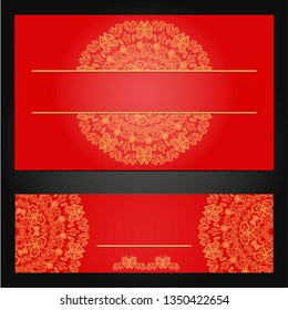 Collection of ethnic cards,menu or wedding invitations with indian ornament. Vintage decorative round elements and lace frame. Hand drawn background. Islam, Arabic, Indian, Pakistan motifs. 