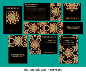 Collection of ethnic cards,menu or wedding invitations with indian ornament. Vintage decorative round elements and lace frame. Hand drawn background. Islam, Arabic, Indian, Pakistan motifs.