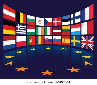 Collection of european union national flags of countries.