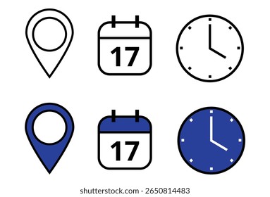 Coleção de ícones de eventos, datas, horas e locais para uso em sites e recursos gráficos. Dia específico da data programada, dia 17.