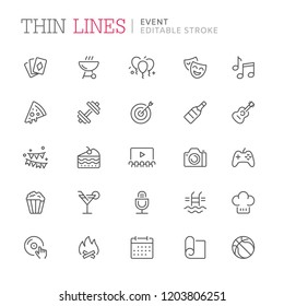 Collection of event related line icons. Editable stroke