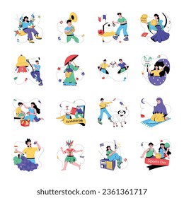 Collection of Events Celebration Flat Illustrations 

