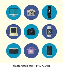 collection of evolution devices and gadgets technology vector illustration