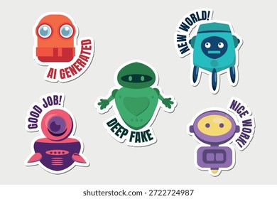 Una colección de excelentes pegatinas robóticas de colores dibujadas a mano sobre el tema de la generación de IA